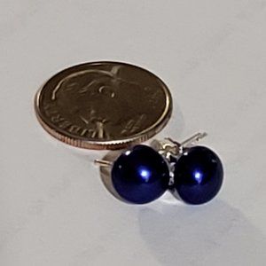 7-8mm Blue-Colored Akoya Pearl 925 Sterling Silver Stud Earrings